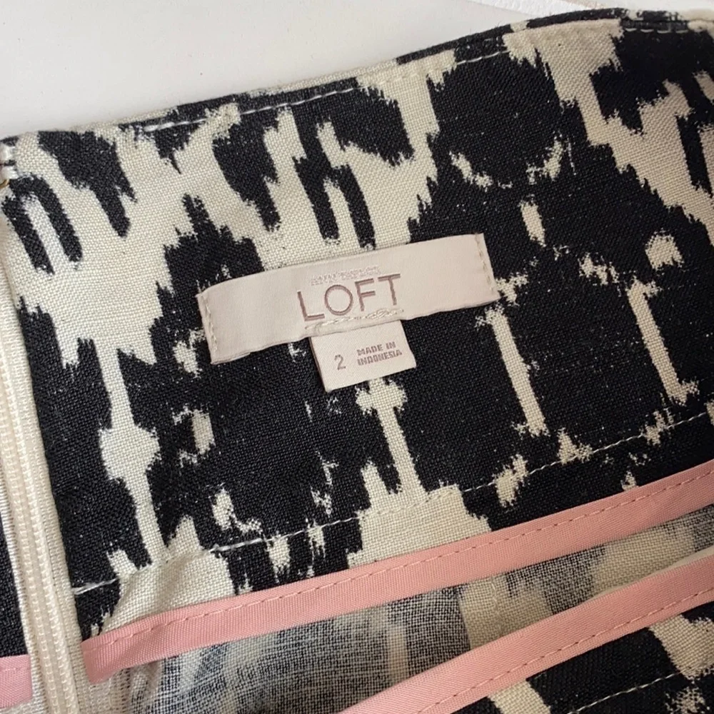 LOFT Linen Blend Aztec Design Skirt Black/Cream 2 - Picture 5 of 6